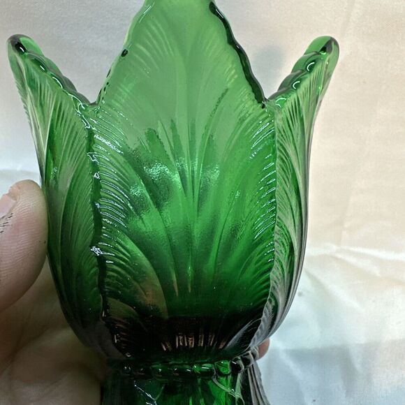 Fenton Emerald Green Glass Tulip Shape Votive double Candle Stick Holder - Picture 3 of 7